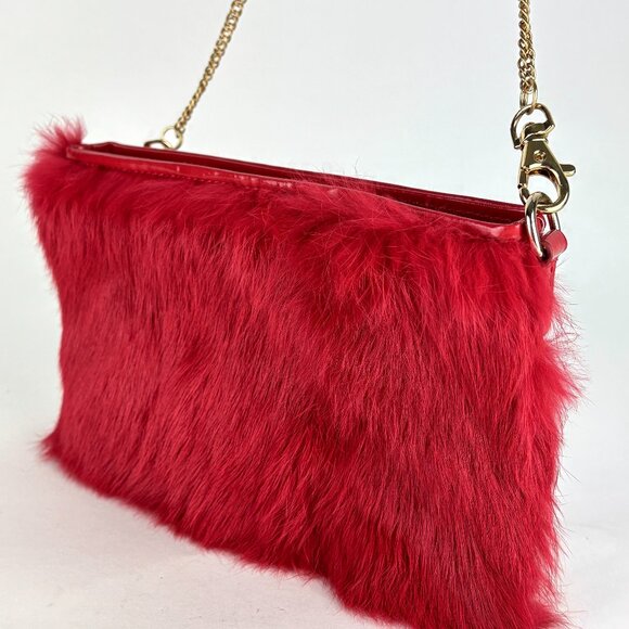 Bold Red Faux Fur Purse with Gold Chain – Glam Statement Bag by alexsusosnu Like - Picture 1 of 9